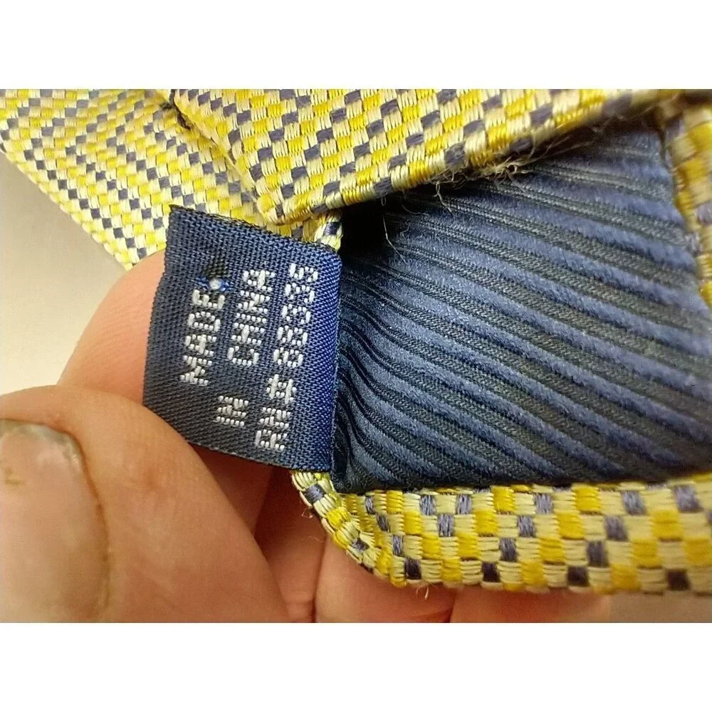 HENRY‎ JACOBSON Blue Yellow Textured Vintage 100% SILK TIE Jacquard